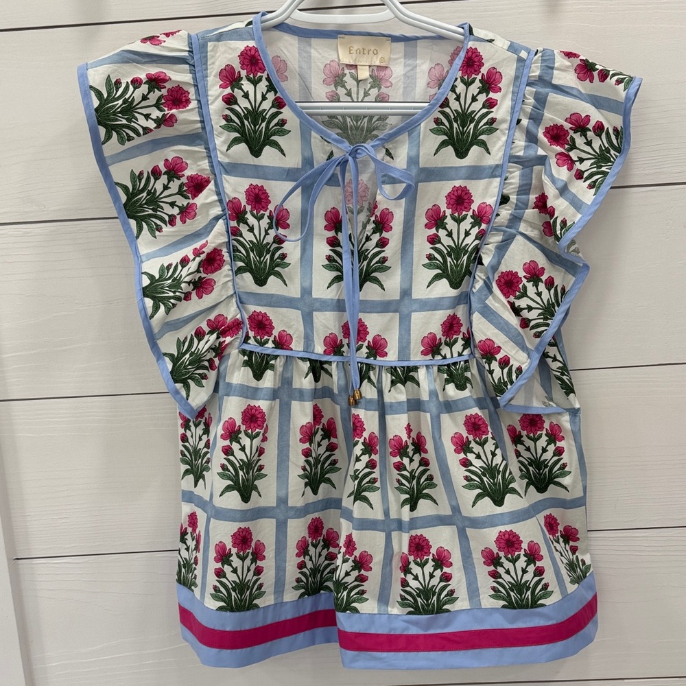 Entro Pink and Blue Floral Blouse